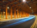 Traffic Night in curve at Yellow Tunnel Royalty Free Stock Photo