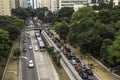 Traffic in Nove de Julho Avenue in downtown Sao Paulo