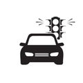 Traffic offence icon: car is riding on red traffic light