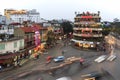 Traffic in the old quarter of Hanoi at sunset in long exposure. View from above. Royalty Free Stock Photo