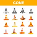 Traffic Orange Cones Vector Color Icons Set