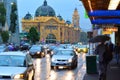 Traffic outside Flinders Street Station Melbourne Victoria Austr