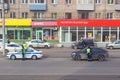 Traffic policeman on duty on the road, Russia Royalty Free Stock Photo