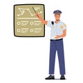 Traffic Policeman Pointing on Chart, Police Officer Wear Uniform Isolated on White Background. Road Inspector Character