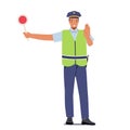 Traffic Policeman Wear Uniform and Safety Vest Holding Stop Sign Isolated on White Background. Police Officer at Work Royalty Free Stock Photo