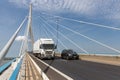 Traffic at Pont de Normandie, French bridge over river Seine Royalty Free Stock Photo