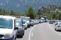 Traffic queue. Cars in a queue in traffic jam.