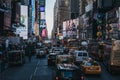 Traffic queuing in Times Square in Midtown Manhattan, New York, USA. Royalty Free Stock Photo