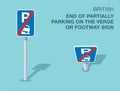 Isolated British end of partially parking on the verge or footway sign. Front and top view. Royalty Free Stock Photo