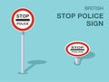 Isolated British stop police sign. Front and top view.