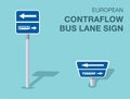 Isolated european contraflow bus lane sign. Front and top view. Royalty Free Stock Photo