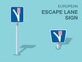 Isolated european escape lane sign. Front and top view.