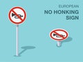 Isolated european no honking sign. Front and top view.