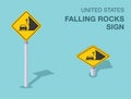 Isolated United States falling rocks sign. Front and top view. Royalty Free Stock Photo