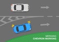 Traffic regulation rules and road marking meaning. Blue sedan car is entering the highway. Top view of a traffic flow on highway. Royalty Free Stock Photo