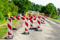 Traffic restrictions with warning signs during road bridge repairs