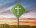 Traffic road with christian cross Royalty Free Stock Photo