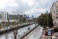 The traffic road in front of Bolge, Bornova in Izmir Turkey. A view from the overpass at the Bolge Metro Station in Izmir.