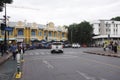 Traffic road and people walking cross over road at crosswalk at