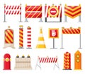 Traffic road repair barriers set. Safety barricade, roadblocks or warning alert signs. Streets symbol safe Royalty Free Stock Photo