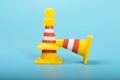 Traffic road repair barriers set with text under construction. Safety barricade, roadblocks, warning alert signs. Construction Royalty Free Stock Photo