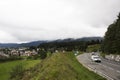 Traffic road with view landscape of alpine and cityscape of Reutte city