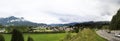 Traffic road with view landscape of alps mountain and Reutte city in Tyrol state, Austria