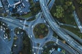 traffic roundabout junctions freeway from above, city road aerial view