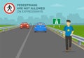 Male character ignoring road or traffic rule and walking on expressway. No pedestrians are allowed on motorway.