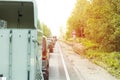 Traffic safety roadwork signs and light on highway