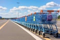 Traffic of shopping carts sitting on the side of a road