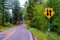 Traffic Sign alerting driver to Two Way Traffic Ahead