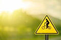 Traffic sign,bicycle sign on blur nature green park with bokeh sun light background Royalty Free Stock Photo