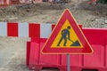 Traffic sign for construction works in street Royalty Free Stock Photo