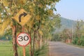 Traffic sign in countryside of Thailand