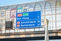 Traffic sign with distances to the three largest cities in the Netherlands