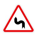 Traffic sign DOUBLE BEND FIRST TO LEFT on white, illustration