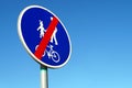 Traffic sign end of the trail for cyclists and pedestrians. Royalty Free Stock Photo