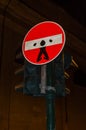 Traffic sign forbidden passage with guillotine doll drawing Royalty Free Stock Photo