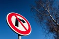 The traffic sign forbidding to turn right against blue sky Royalty Free Stock Photo