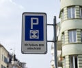 Traffic sign, german text translation: blue zone, parking only allowed with parking disc, with parking card 8008 unlimited parking