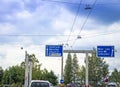 Traffic sign for 1 and 10 highways in the direction to Innsbruck, Munich,Munchen, Villach, Freilassing, Wien, Linz,Messe, Vienna