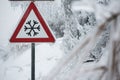 Traffic sign for icy road Royalty Free Stock Photo