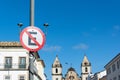 Traffic sign indicating that it is prohibited to stop the vehicle in Pelourinho, historic center of Salvador, Bahia