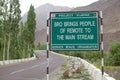 Traffic sign in Ladakh, India Royalty Free Stock Photo