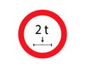 Traffic sign Load limit 2 tonnes vector illustration. Red circle. Limits the load of vehicle