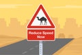 Traffic sign meaning on desert road. Close-up view of a \