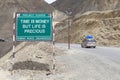 Traffic sign in Ladakh, India Royalty Free Stock Photo