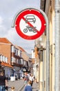 Traffic sign No Cars and Motorcycles in Ringkobing, Denmark Royalty Free Stock Photo