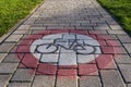 Traffic sign painted on road, bicycles forbidden on this way Royalty Free Stock Photo